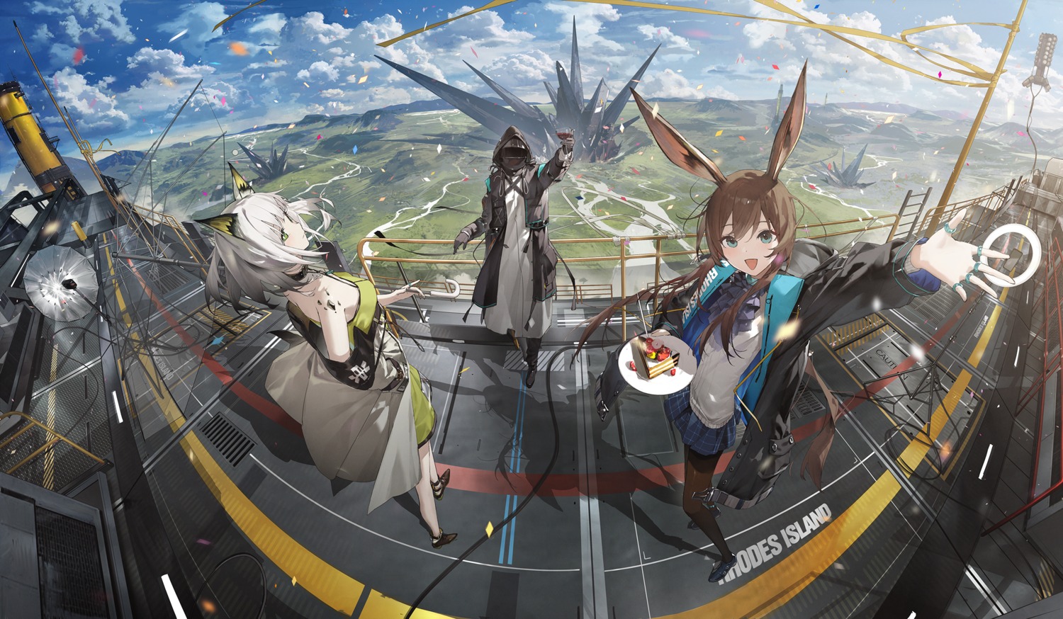 amiya_(arknights), animal_ears, arknights, bunny_ears, doctor_(arknights), kal'tsit_(arknights), kieed, pantyhose
