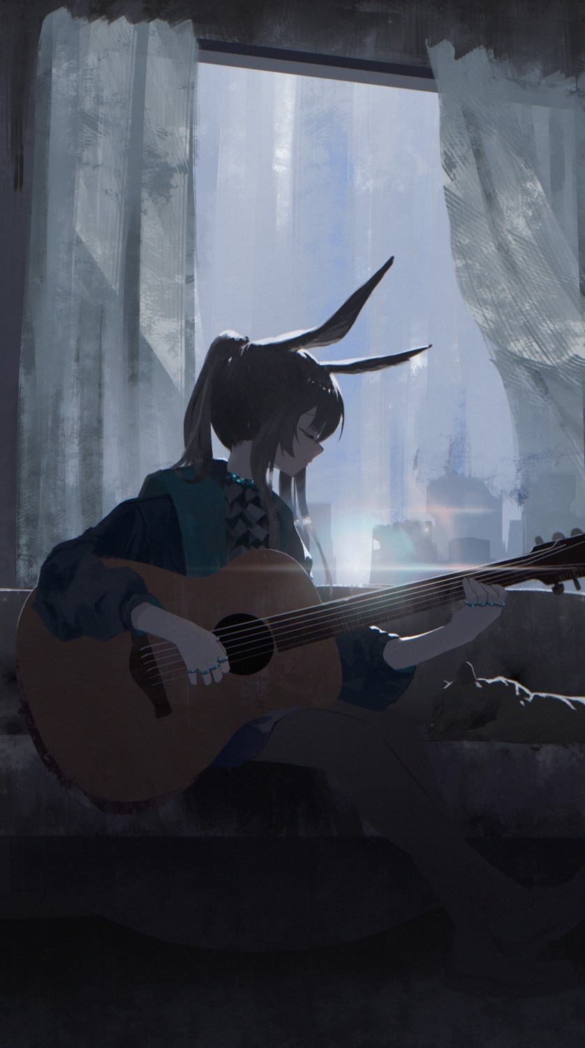 amiya_(arknights), animal_ears, arknights, bunny_ears, guitar, shikyou_yoru