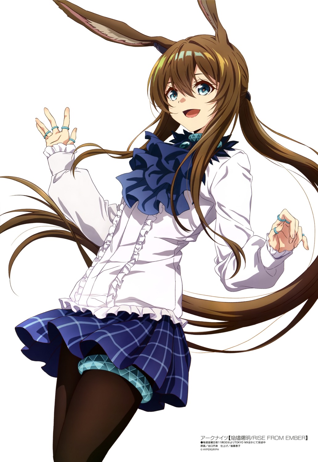 amiya_(arknights), animal_ears, arknights, bunny_ears, garter, pantyhose, skirt_lift, taniguchi_tsubura