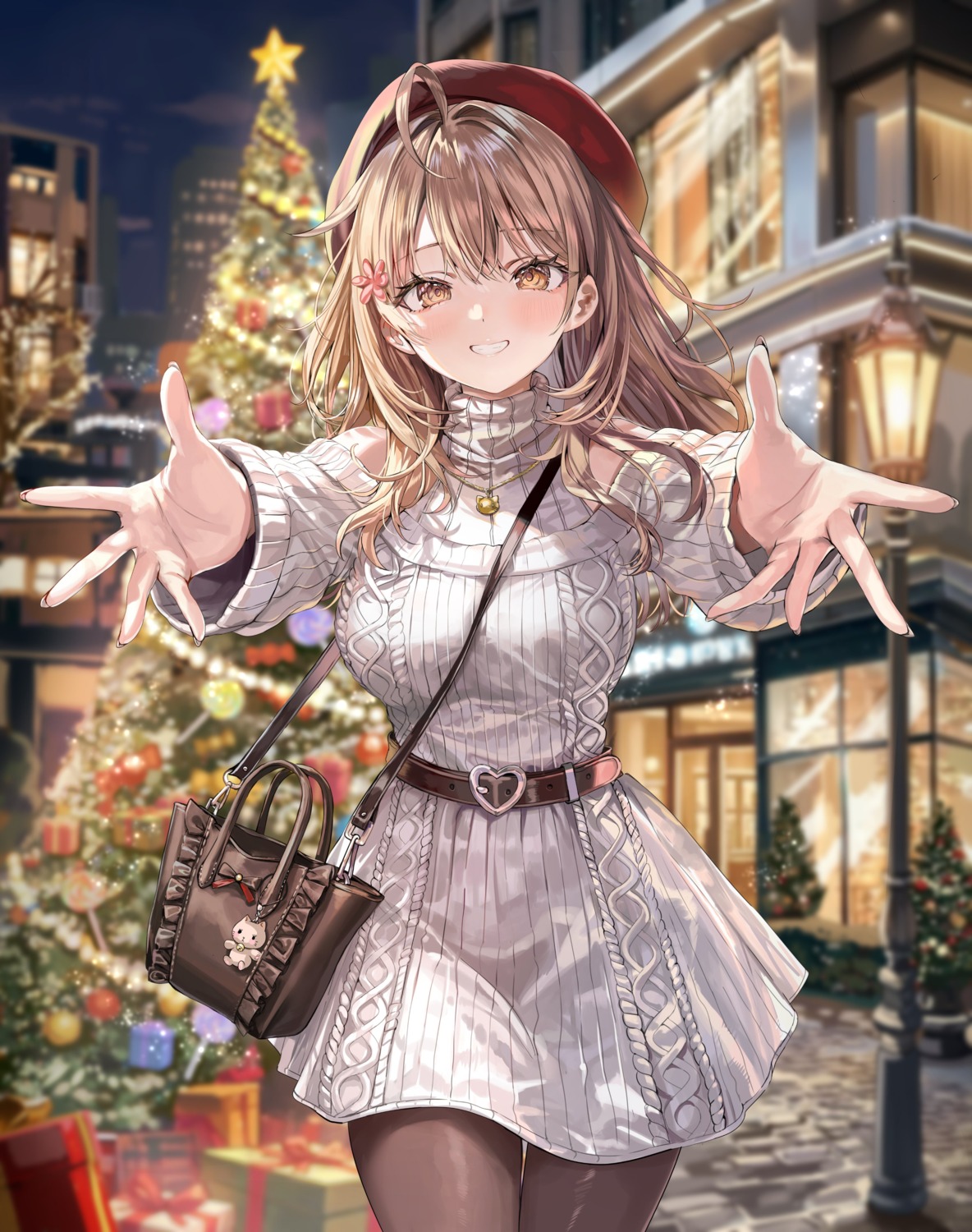 christmas, dress, mariya_mikhailovna_kujou, momoko_(momopoco), pantyhose, sweater, tokidoki_bosotto_russia-go_de_dereru_tonari_no_alya-san