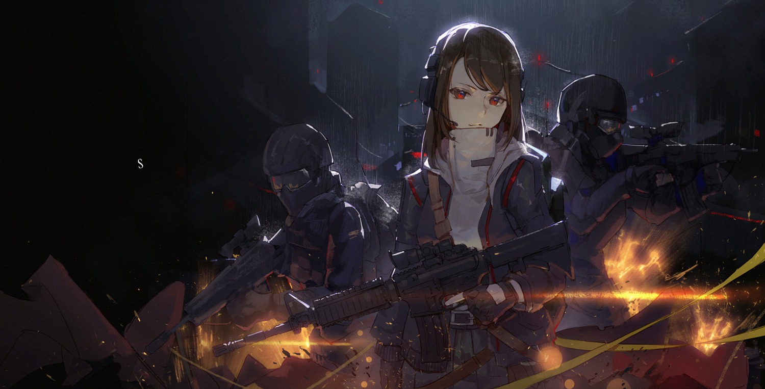 cytus_ii, gun, headphones, kuroduki_(pieat)